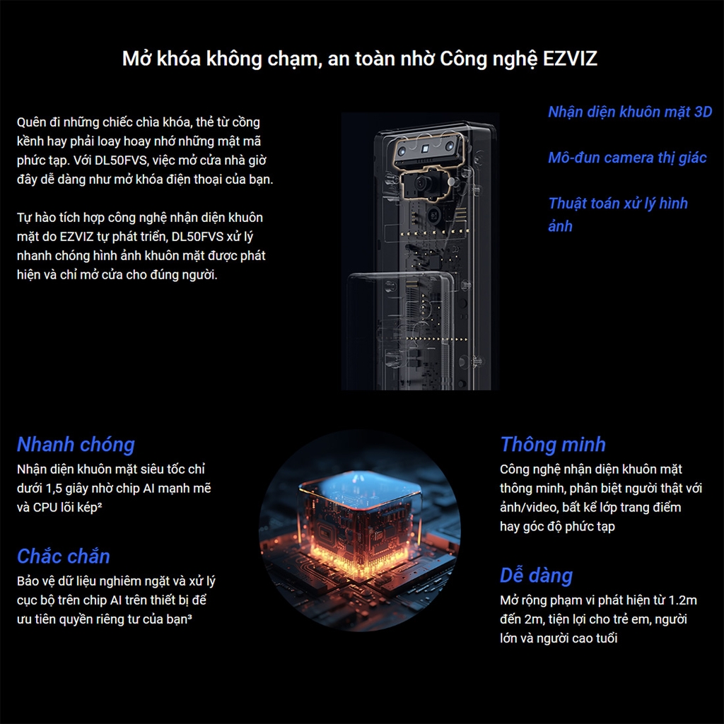Khóa cửa điện tử EZVIZ DL50FVS (APP, Khuôn mặt, vân tay, mật mã, chìa cơ)