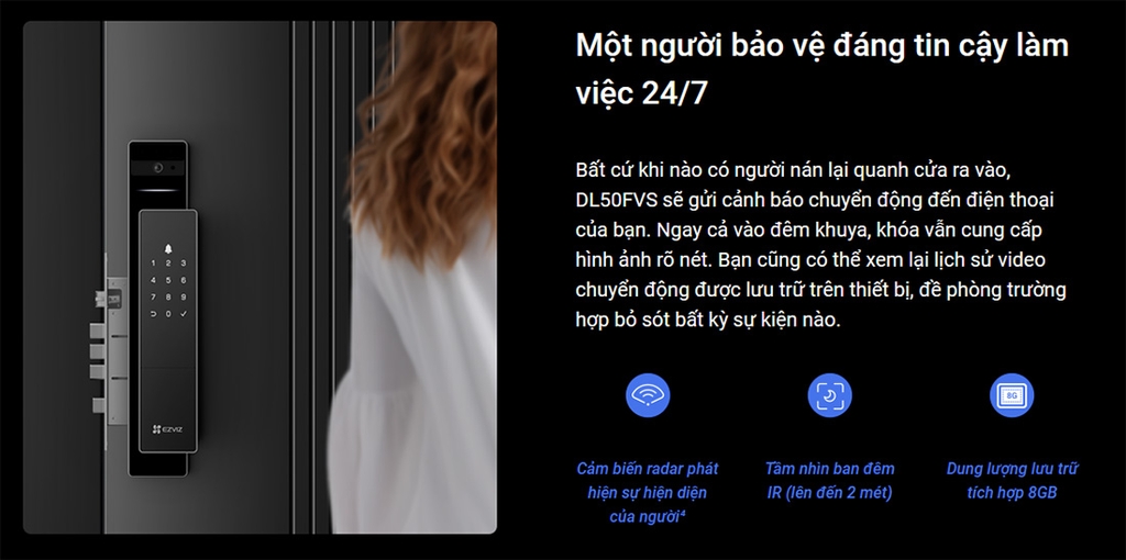 Khóa cửa điện tử EZVIZ DL50FVS (APP, Khuôn mặt, vân tay, mật mã, chìa cơ)