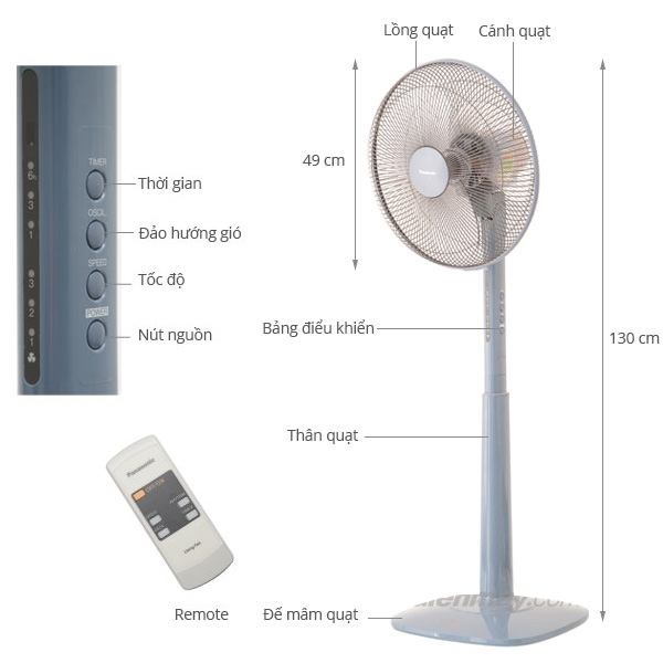 Quạt cây Panasonic F-409KB (màu Xanh, 51W, có remote)