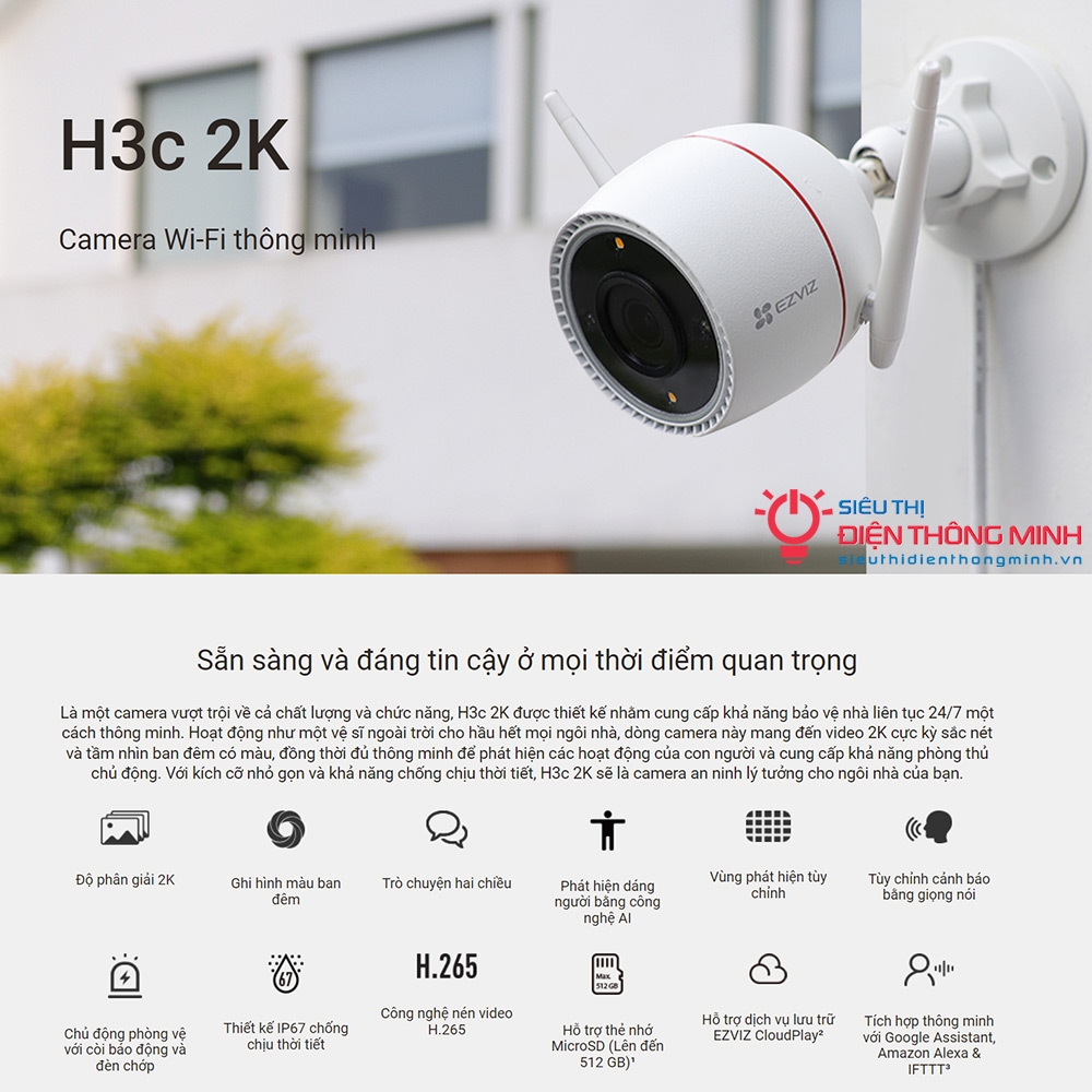 Camera EZVIZ H3c 2K (Wifi Thân 3MP, đêm có màu)
