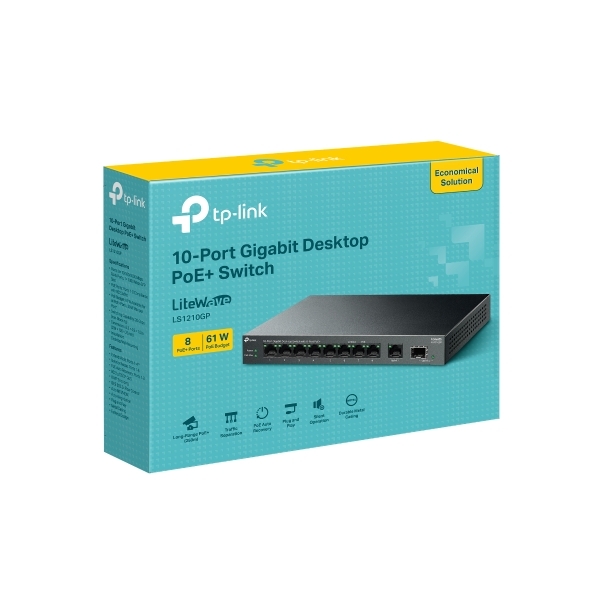 Switch PoE TP-Link LS1210GP (8 PoE Gigabit, 1 uplink Gigabit, 1 SFP, 61W)
