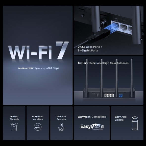 Bộ phát Wifi Mercusys MR27BE (Wifi 7 BE3600 4 ăng ten)