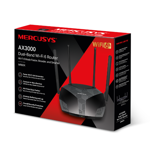 Bộ phát Wifi Mercusys MR80X (Wifi 6 AX3000 4 ăng ten)