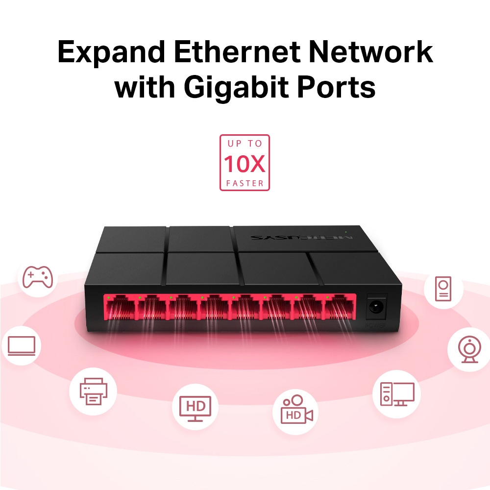 Switch chia mạng Mercusys MS108G (8 cổng Gigabit)