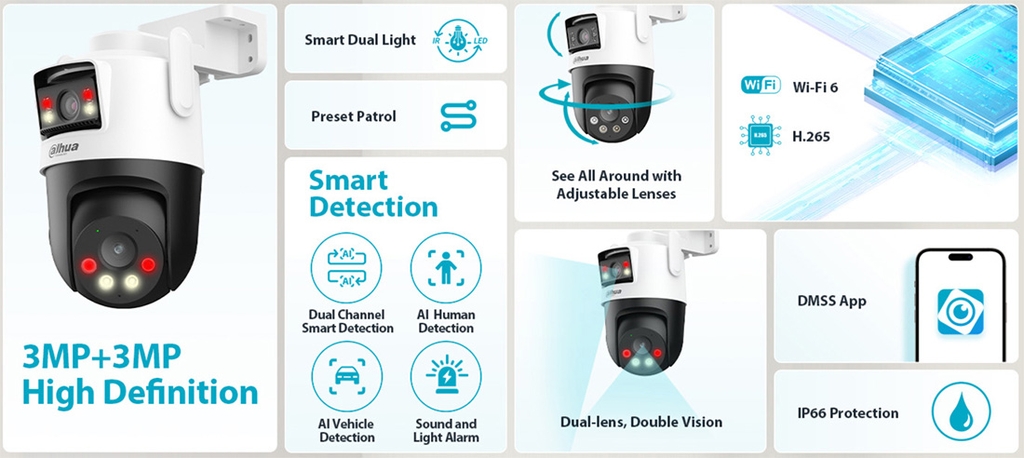 Camera DAHUA DH-P3D-3F-PV (Wifi quay quét 2 mắt x 3MP, báo động)