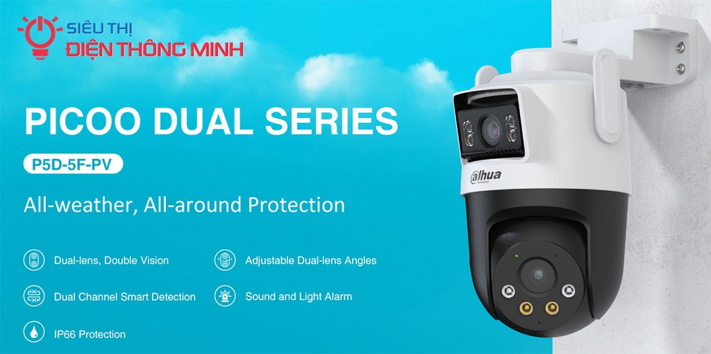 Camera DAHUA DH-P5D-5F-PV (Wifi quay quét 2 mắt x 5MP, báo động)
