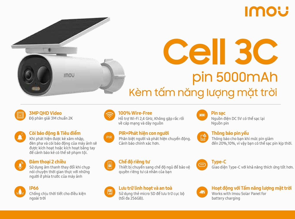 Camera IMOU IPC-K9DCP-3T0WE-V2 Cell 3C (Wifi 3MP PIN 5000 mAh kèm Solar)
