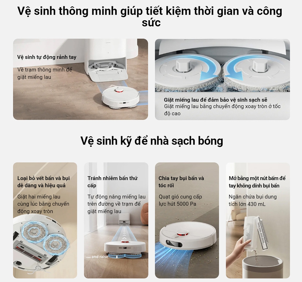 Robot hút bụi lau nhà Xiaomi Vacuum X20 (Tự động giặt rẻ lau, chính Hãng)
