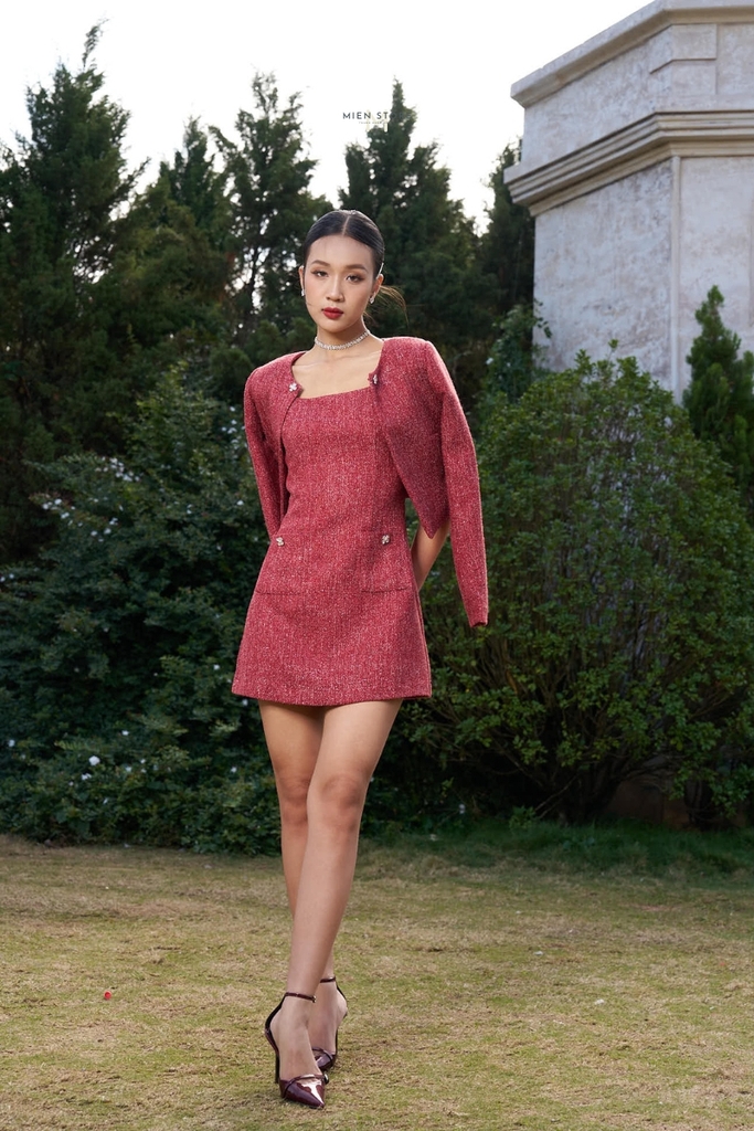 MIEN STORE SET VÁY MÙA ĐÔNG DÁNG NGẮN VÀ ÁO KHOÁC DỰ TIỆC KEELIN