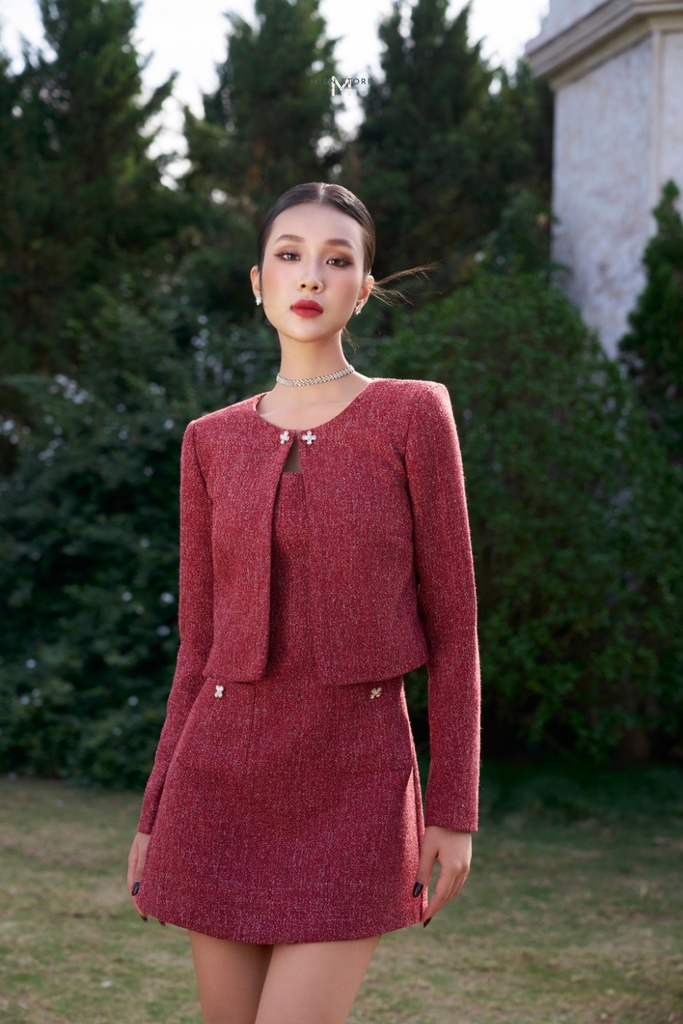 MIEN STORE SET VÁY MÙA ĐÔNG DÁNG NGẮN VÀ ÁO KHOÁC DỰ TIỆC KEELIN