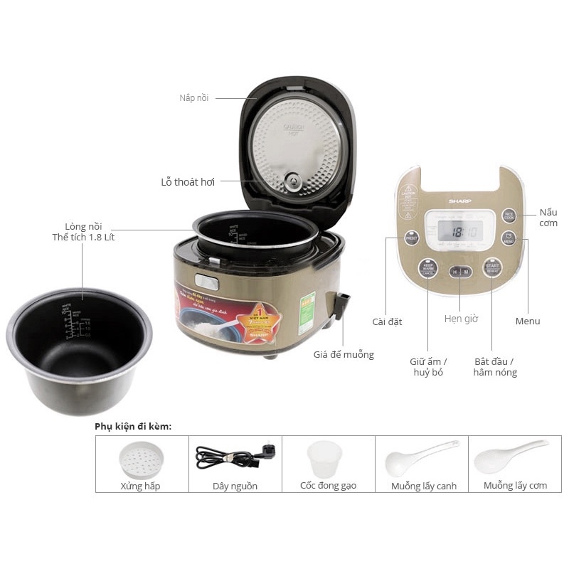 Nồi cơm điện tử Sharp 1,8 lít Ks-TH18