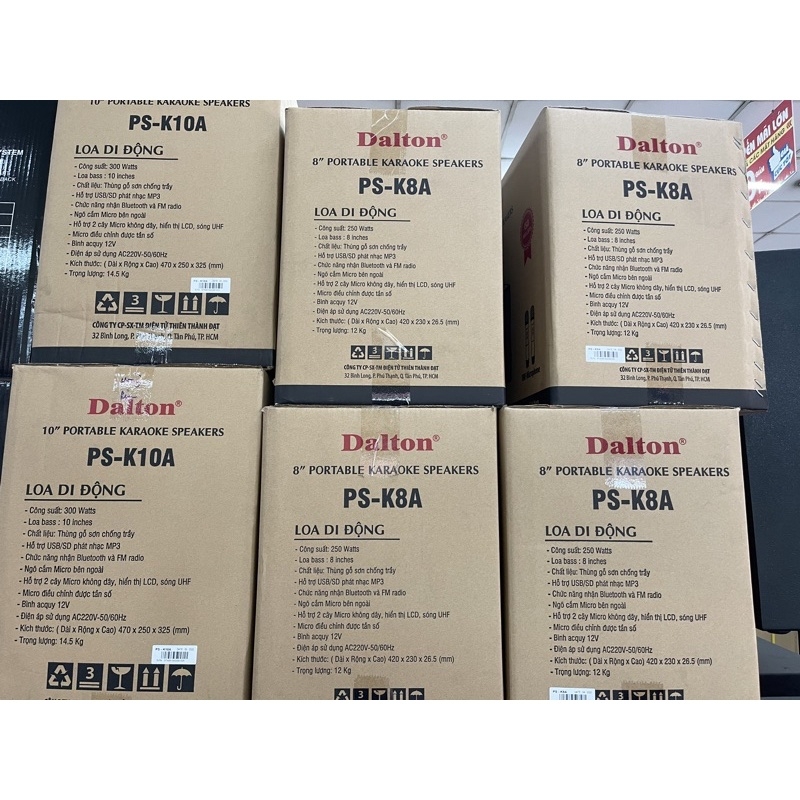 Loa Dalton PS-K8A di động Karaoke, Bluetooth, USB, 2 micro 250W, Bass 20