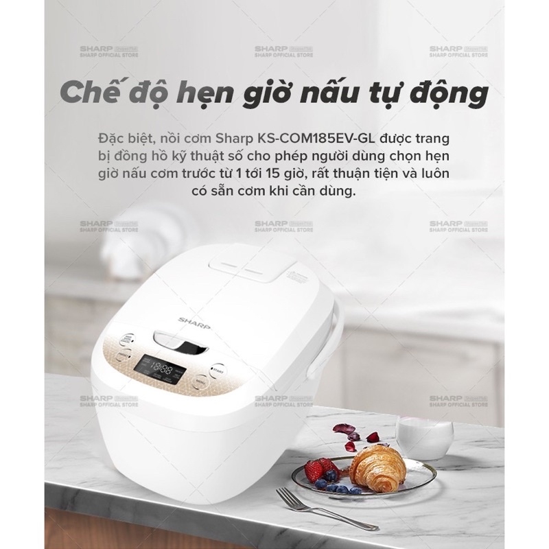 Nồi cơm điện tử Sharp 1.8L Ks-com191EV-Gl. Hàng chính hãng bảo hành 12 tháng