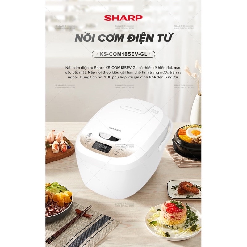 Nồi cơm điện tử Sharp 1.8L Ks-com191EV-Gl. Hàng chính hãng bảo hành 12 tháng