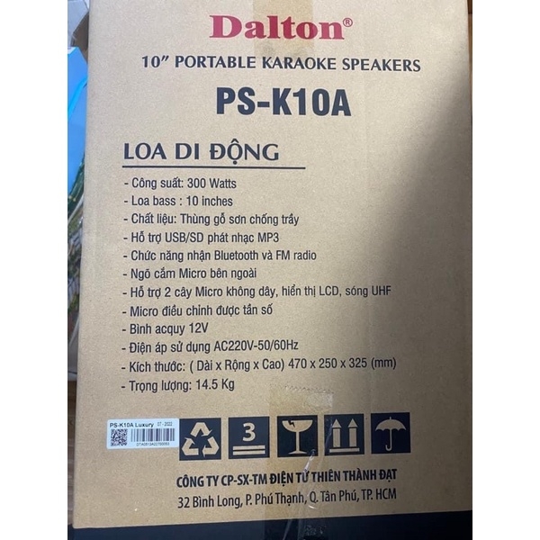 Loa kéo bluetooth xách tay Dalton PS-K10A. Hàng Chính Hãng
