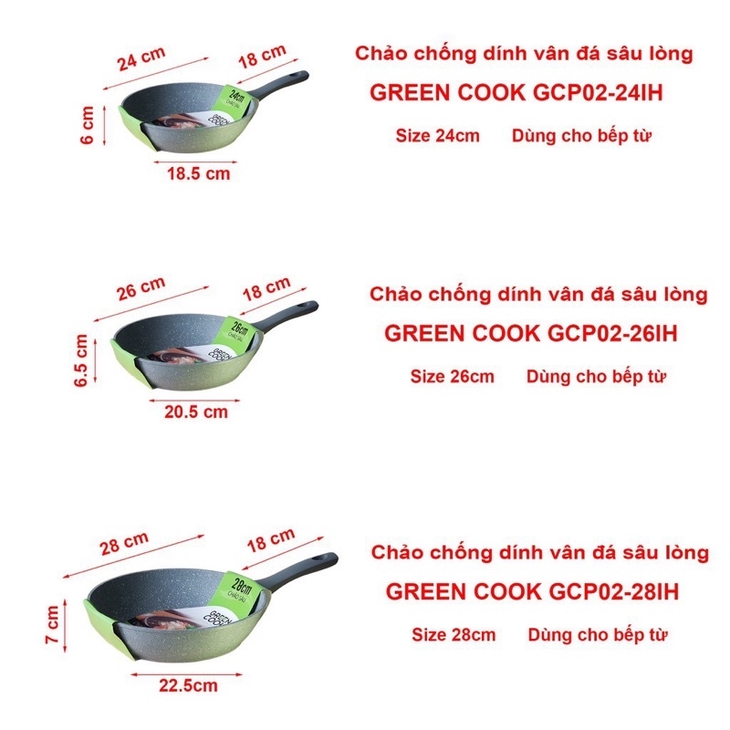 chảo chống dính Vân đá Greencook