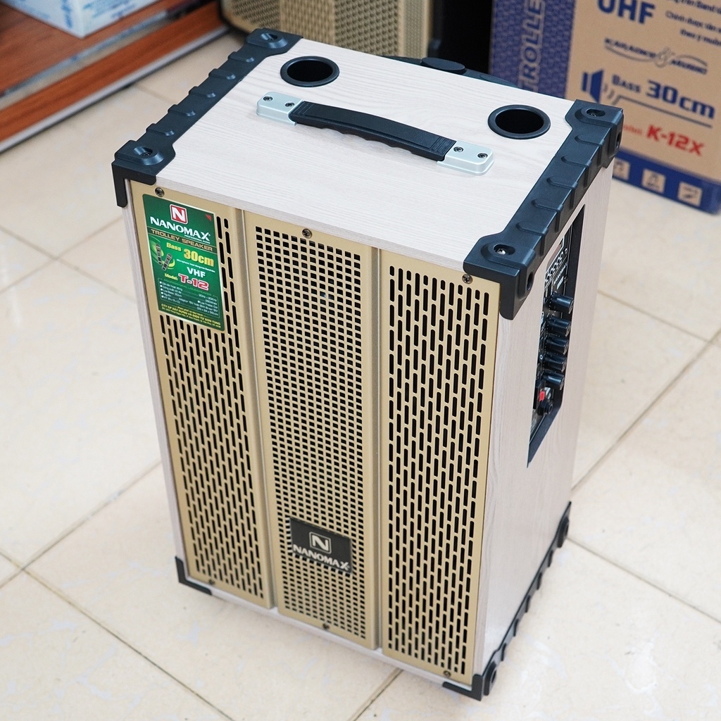 Loa Kéo Karaoke Mini Bass 3 Tấc 30cm Công Suất 260W Vàng Trắng Có Đọc USB Thẻ Nhớ