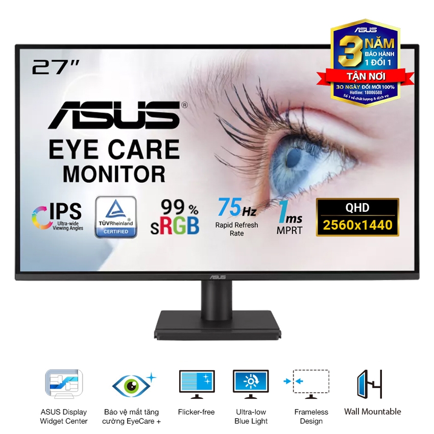 Màn hình Asus VA27AQ (27 inch/QHD/IPS/75Hz/1ms/loa)