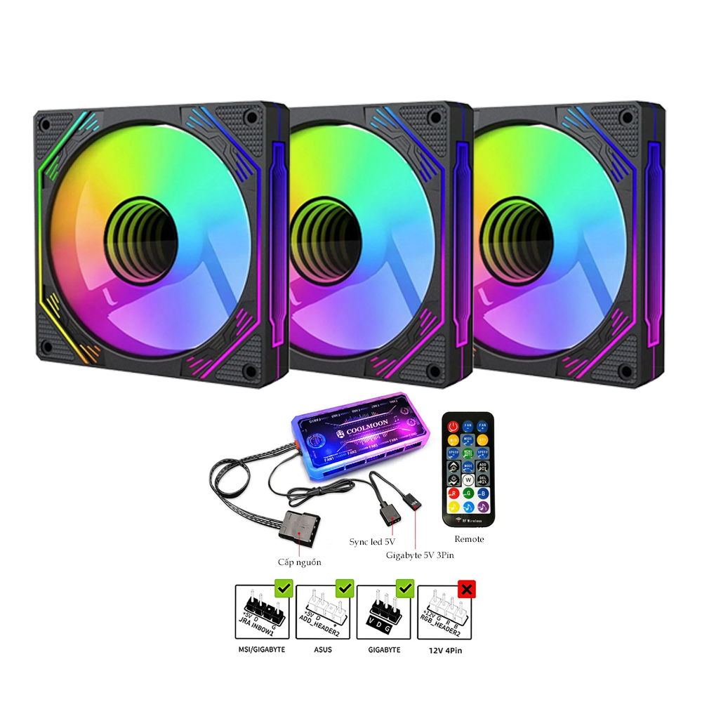 COMBO 3 FAN LED VÔ CỰC ARGB COOLER F3 KÈM HUB SYNS 5V
