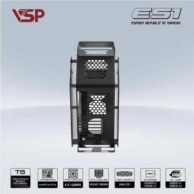 Vỏ Case VSP REPUBLIC OF GAMERS ES1 - ĐEN (mATX/Mid Tower)