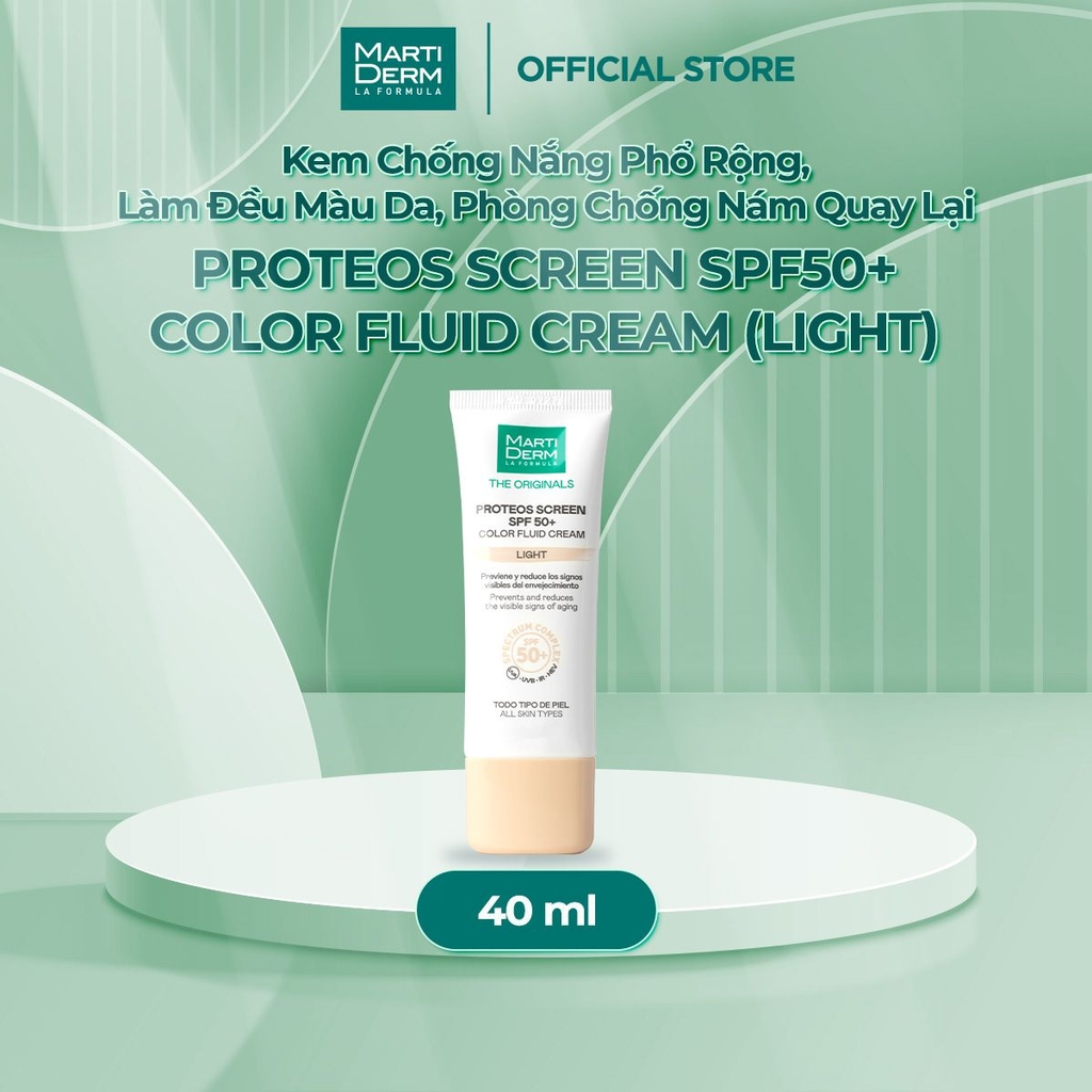 Kem Chống Nắng Làm Đều Màu Da - MartiDerm The Originals Proteos Screen SPF50+ Color Fluid Cream (Light)