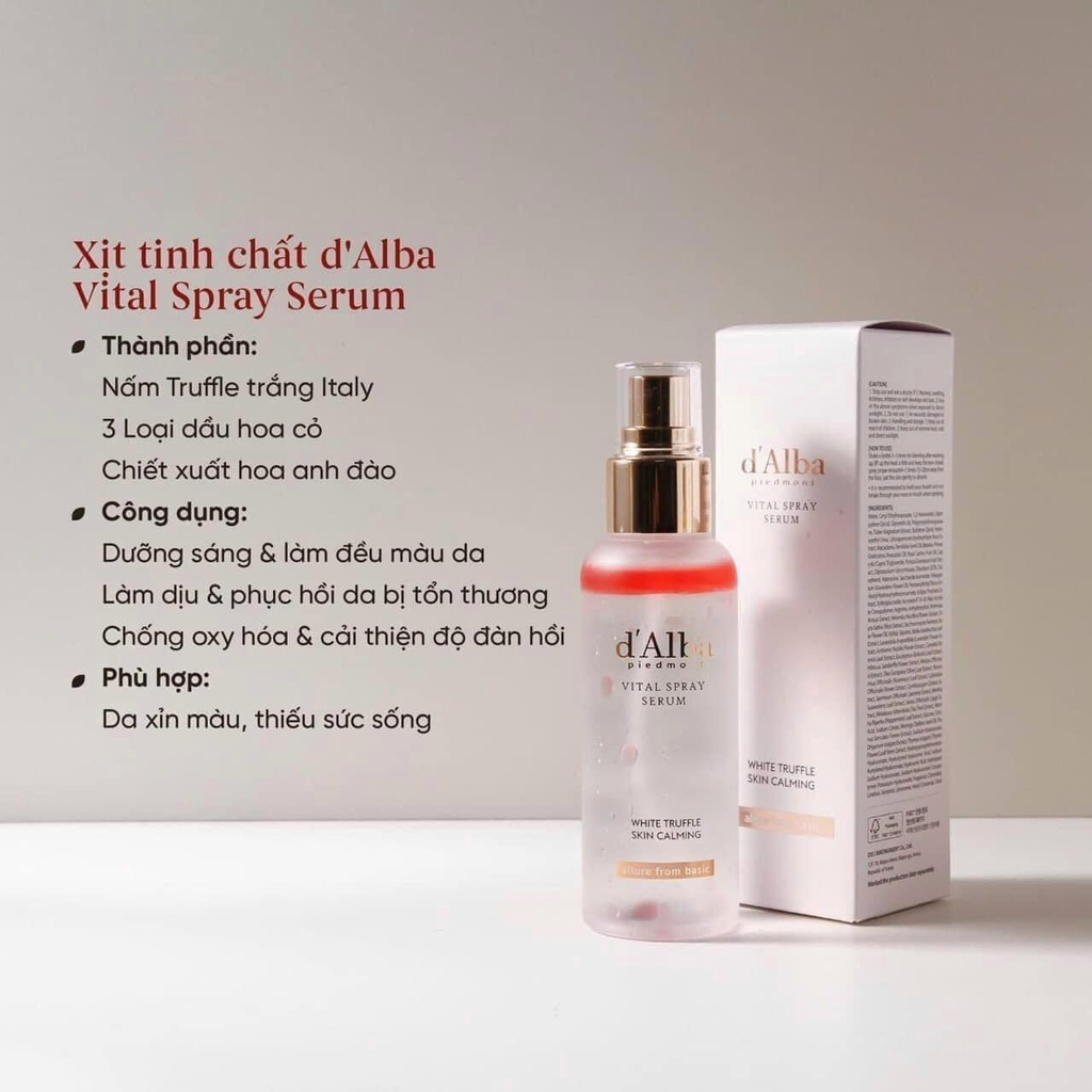 Serum Dạng Xịt Cấp Ẩm Và Làm Dịu Da d'Alba Italian White Truffle Vital Spray Serum
