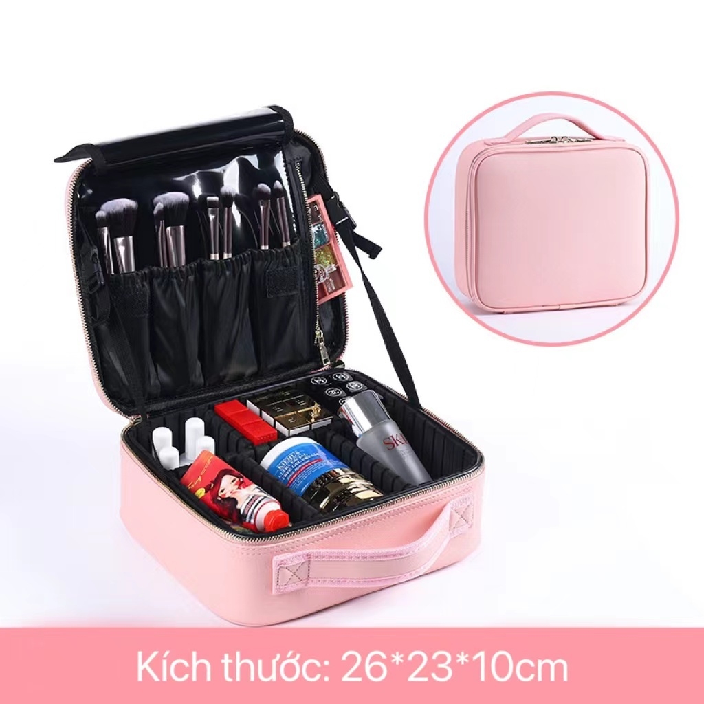 Cốp Đựng Đồ Trang Điểm Vải Trơn Dạng Vali Xách Tay 2 Ngăn