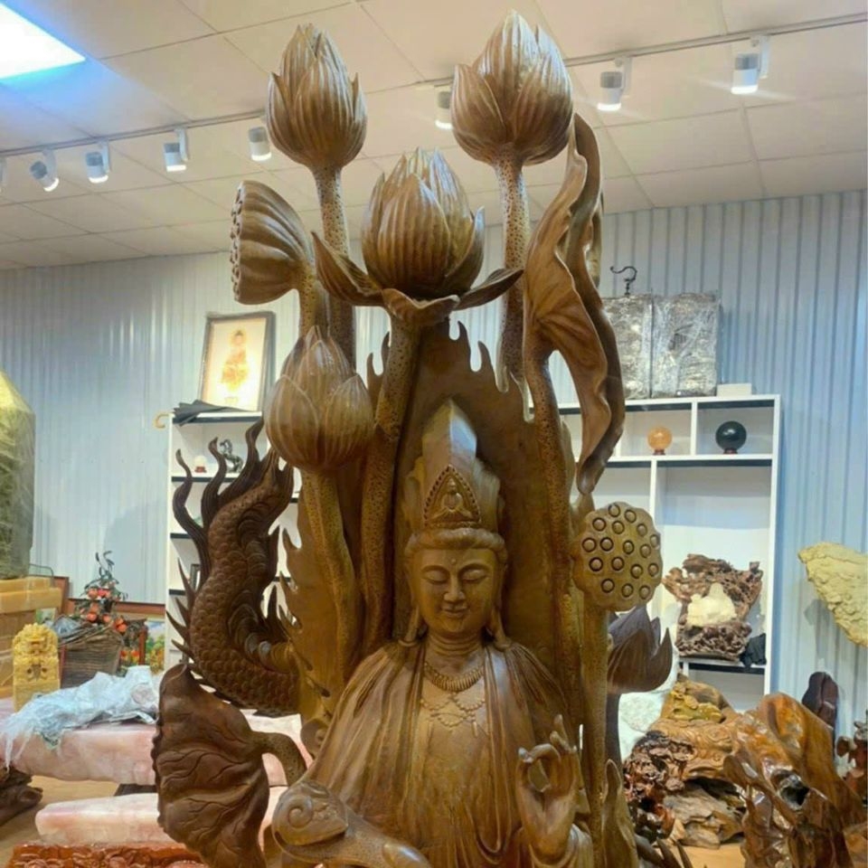 Tượng Quan Âm Nam Hải Gỗ Ngọc Am Nguyên Khối