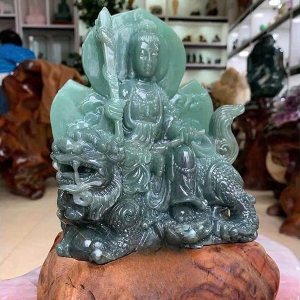 Tượng Văn Thù Bồ Tát Ngọc Aven Xanh