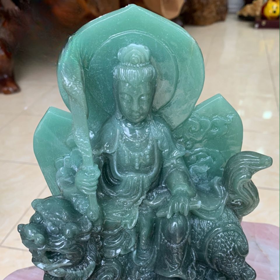 Tượng Văn Thù Bồ Tát Ngọc Aven Xanh