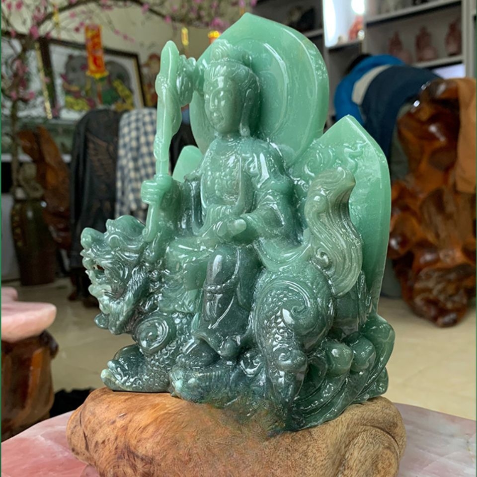 Tượng Văn Thù Bồ Tát Ngọc Aven Xanh