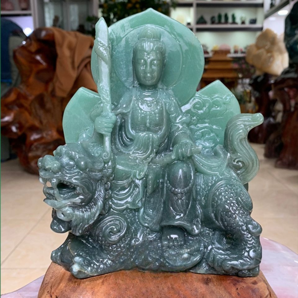 Tượng Văn Thù Bồ Tát Ngọc Aven Xanh