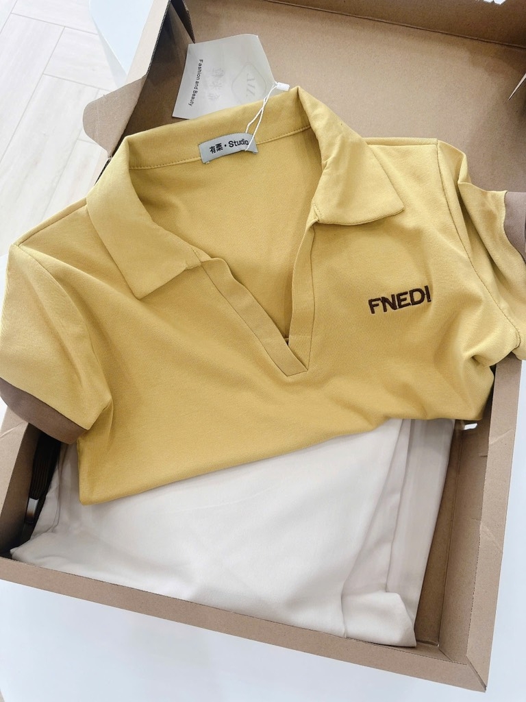 BỘ FENNN DI ÁO CỔ BẺ MIX QUẦN DÂY NÂU NỮ (SALE 129K)