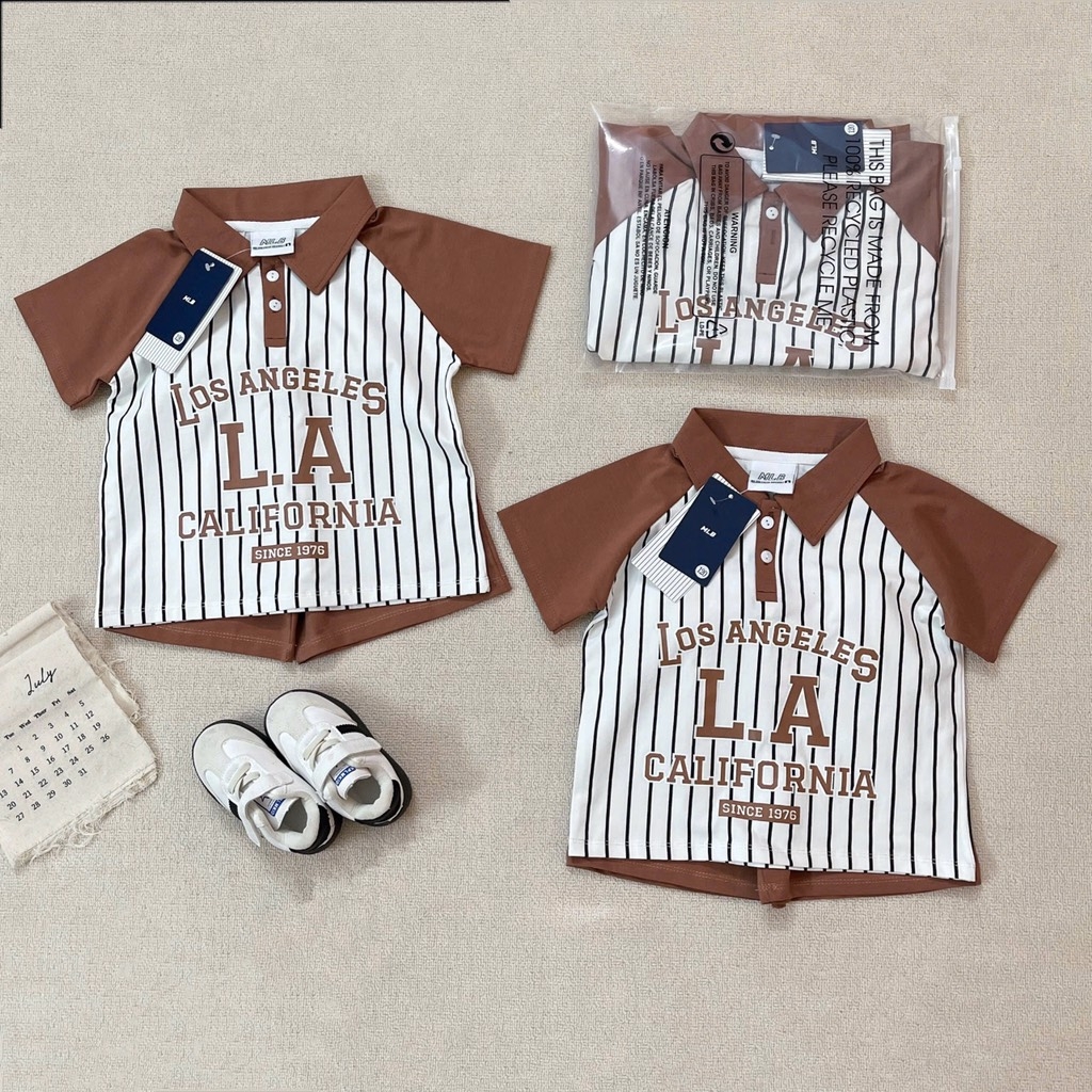 SET BỘ ÁO CỔ BẺ NÂU TÂY L.A CHO BÉ TRAI