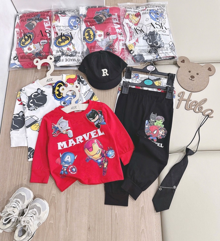 SET 2 BỘ DÀI IRONMAN MARVAL ĐEN ĐỎ GHI BÉ TRAI SẴN