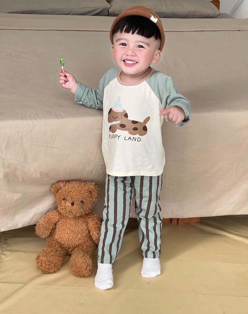 SET 2 BỘ DÀI CHÓ MK QUẦN KẺ SỌC BÉ TRAI