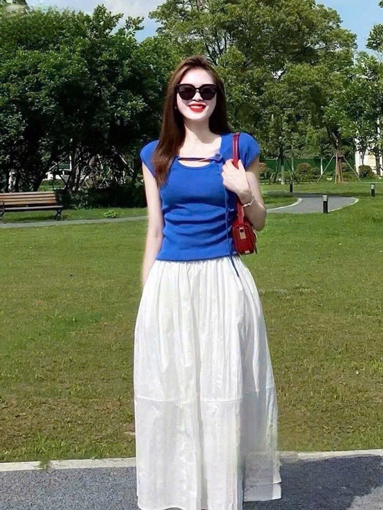 SET ÁO XANH HOA TẾT MIX CV HAI LỚP NỮ