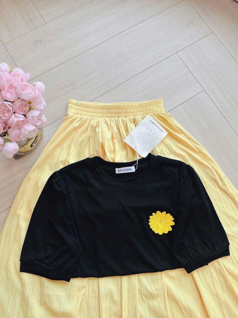 SET ÁO LEN TĂM HÀN MIX CV XẾP LI DÁNG DÀI NỮ