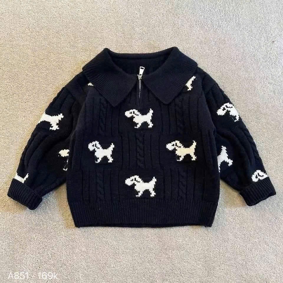 ÁO LEN ĐEN CHÚ CHÓ DÀI TAY BÉ TRAI