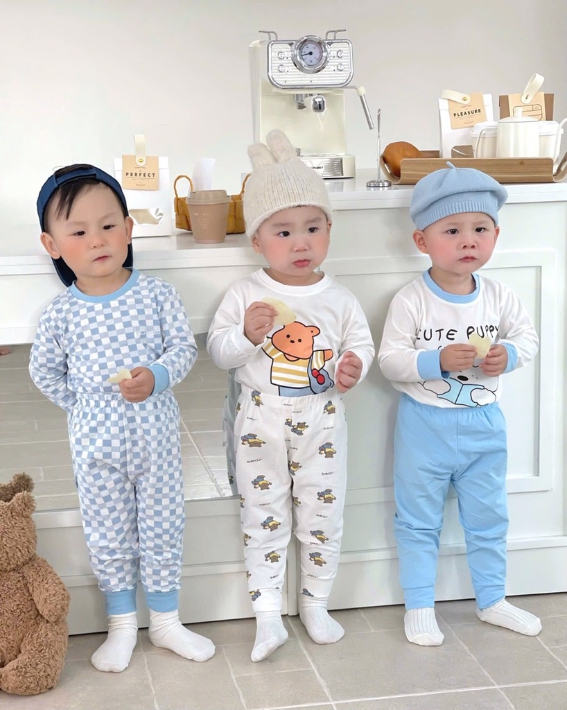 SET 3 BỘ DÀI TAY CUTE PUPPY TONE XANH TRỜI CHO BÉ TRAI