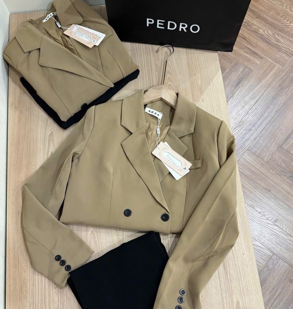 SET BLAZER PHỐI VÁY MIDI 2 DÂY NỮ THU ĐÔNG SẴN