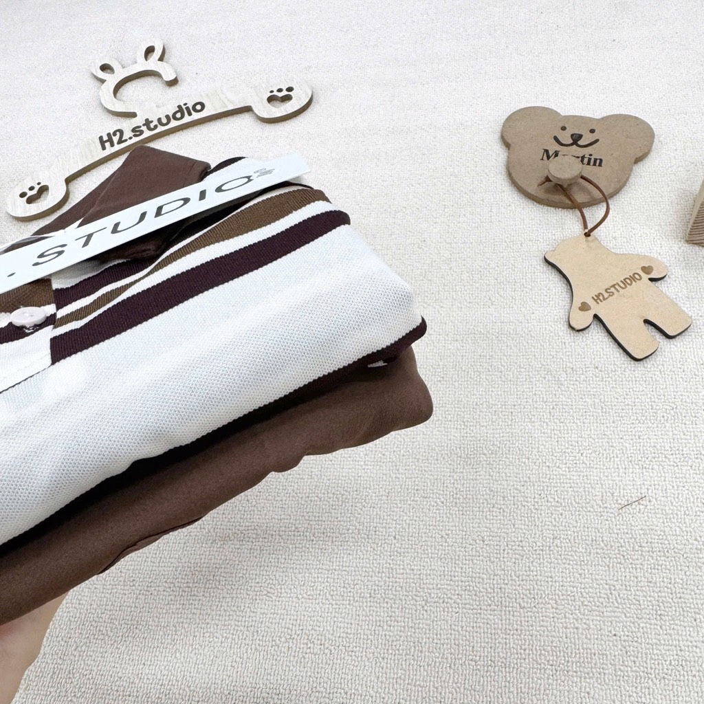 SET BỘ DÀI ÁO POLO KẺ NÂU QUẦN SUÔNG NÂU BÉ TRAI