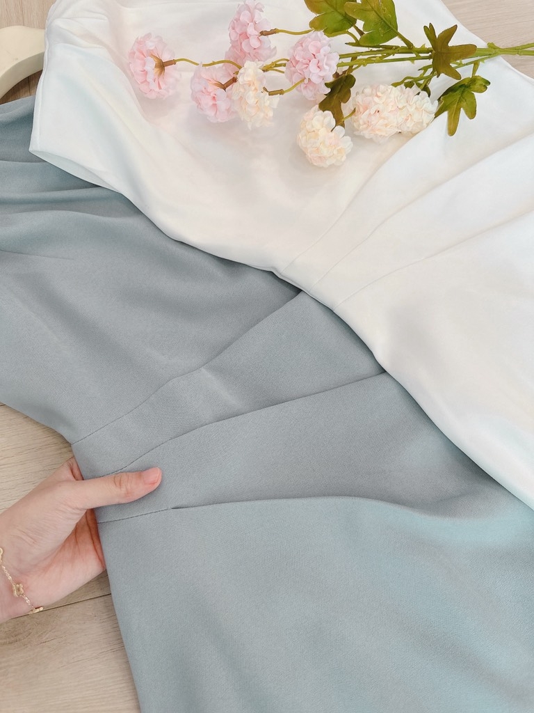 VÁY DÀI LI EO CỔ ĐỔ 2 LỚP NỮ SẴN (SALE 139k)