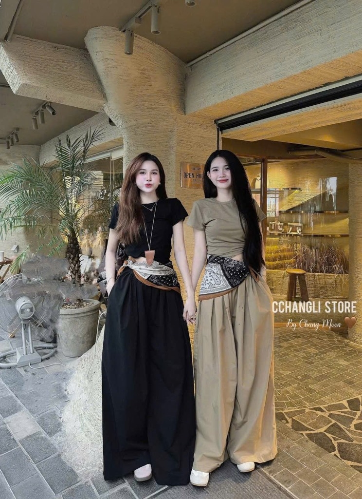 SET ÁO THUN QUẦN SUÔNG RỘNG KÈM KHĂN NỮ