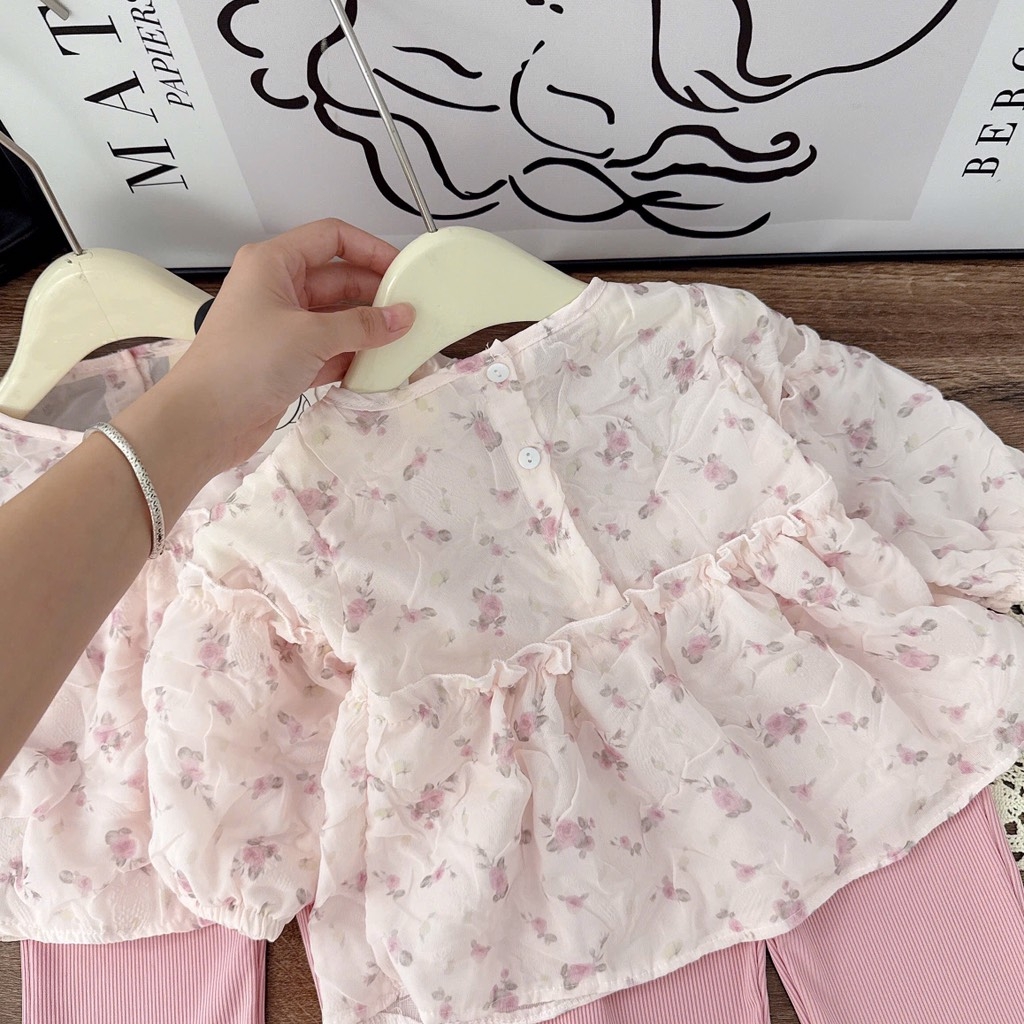SET BỘ DÀI ÁO HOA XỐP QUẦN DÀI LOE ĐIỆU BÉ GÁI SẴN (xả 45k)