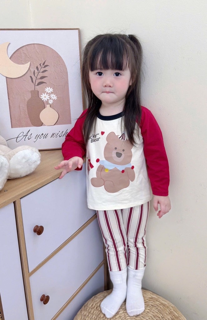 SET 2 BỘ DÀI QUẦN SỌC GẤU BEAR PUPPY BÉ GÁI SẴN