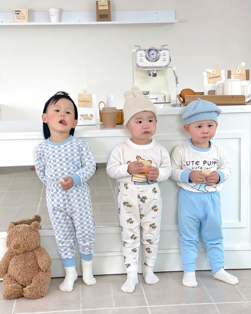 SET 3 BỘ DÀI TAY CUTE PUPPY TONE XANH TRỜI CHO BÉ TRAI
