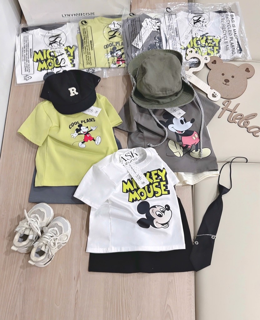 SET 3 BỘ CỘC MICKEY MOUSE TRẮNG XANH XÁM BÉ TRAI