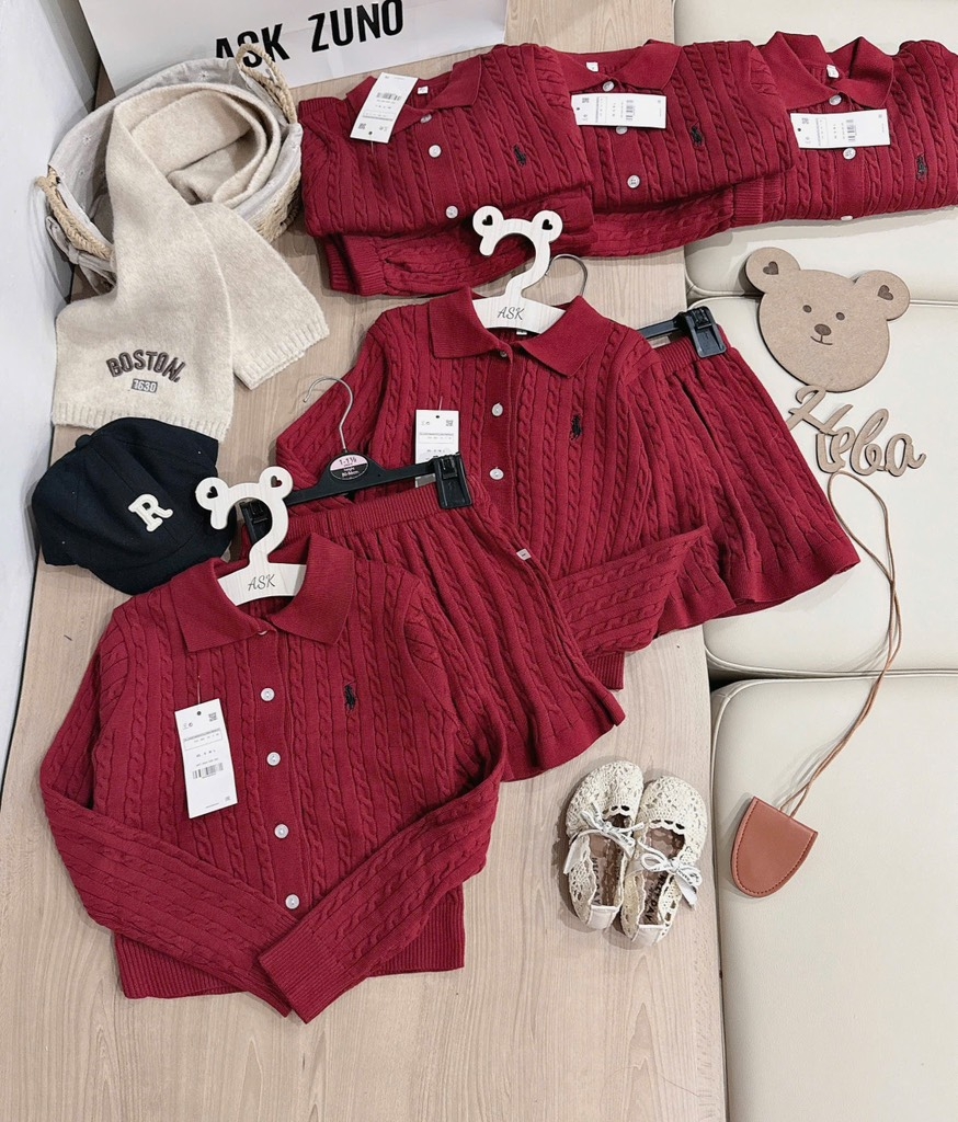 SET LEN DỆT THÊU NGỰA – MÀU ĐỎ ĐÔ BÉ GÁI