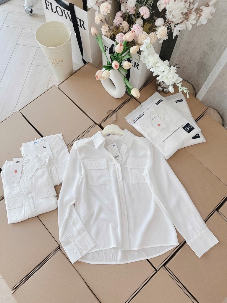 ÁO SƠ MI GU 2 TÚI NẮP TAY DÀI NỮ